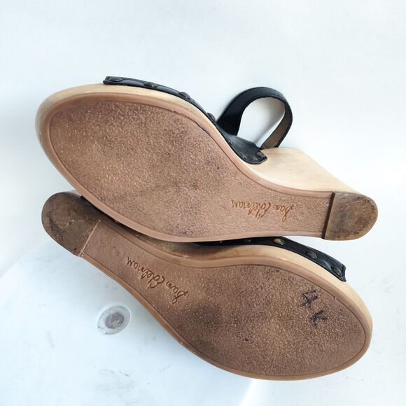 Sam Edelman Camilla Black Leather Wooden Wedge Platform Slingback Sandals 10 - Picture 7 of 10